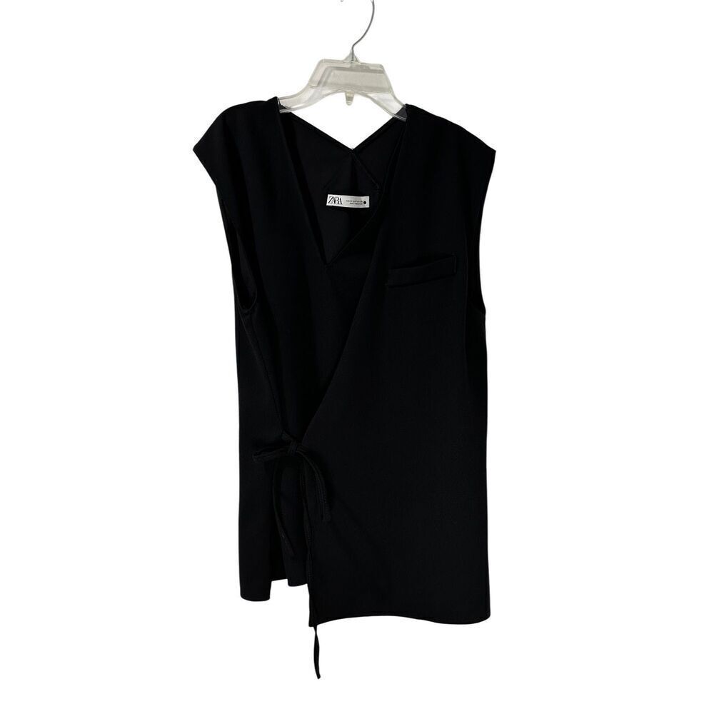 Zara women’s black sleeveless wrap front tie back open slit size Medium #31-1806